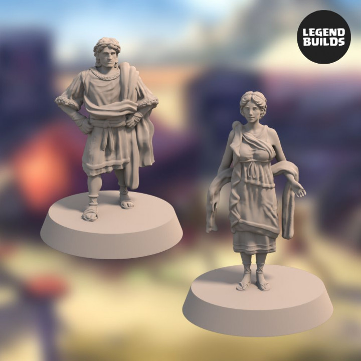 Civilians of Ago Tirtos, City of Eros (2 miniatures) – 3D printable miniature – STL file