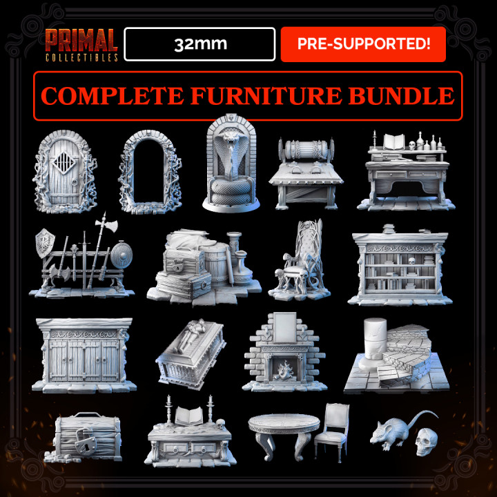 17 miniatures - 32mm - Complete furniture RPG base game - MASTERS OF DUNGEONS QUEST image
