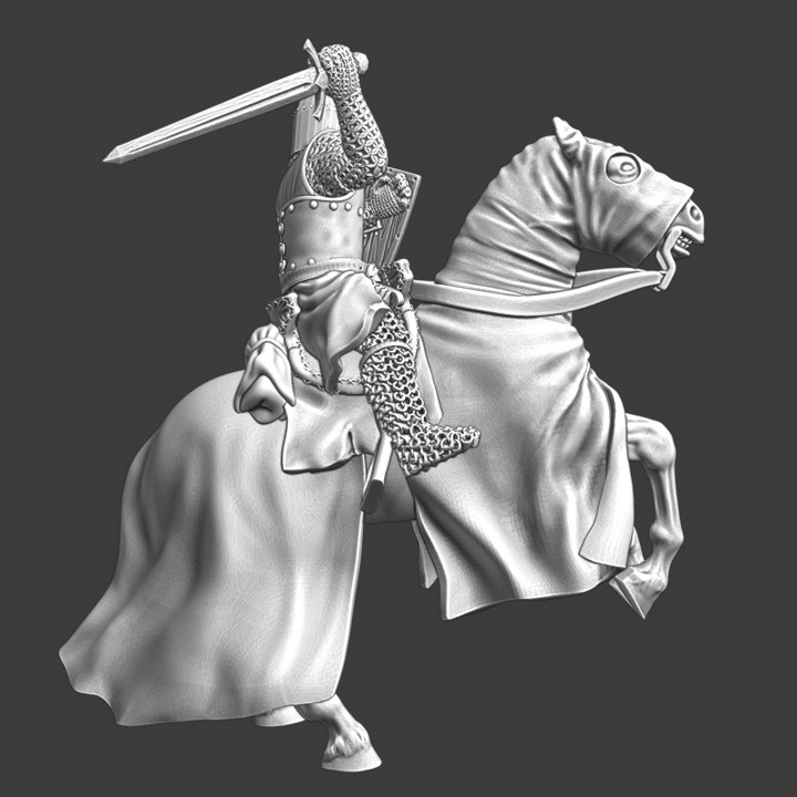 Medieval Crusader Knight swinging sword image
