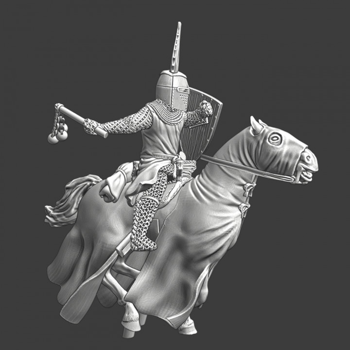 Medieval mounted Teutonic knight swinging his flail image