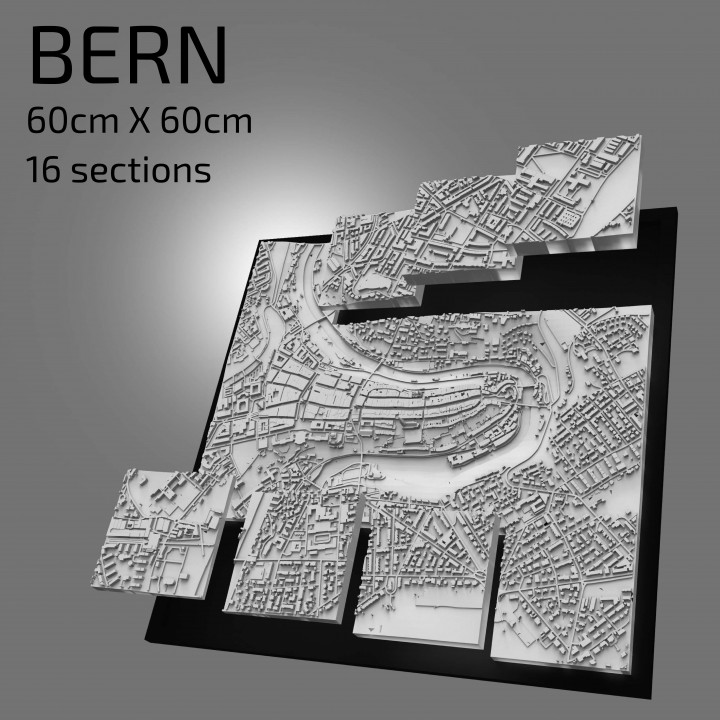 3D Bern | Digital Files | 3D STL File | Bern 3D Map | 3D City Art | 3D Printed Landmark | Model of Bern Skyline | 3D Art image