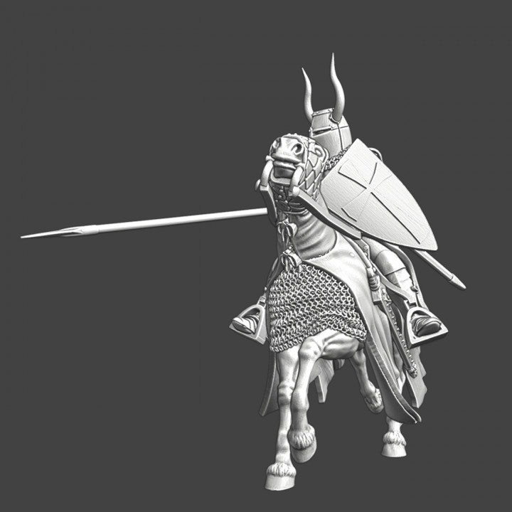 3D Printable Medieval Teutonic Knight charging - horned helmet by ...