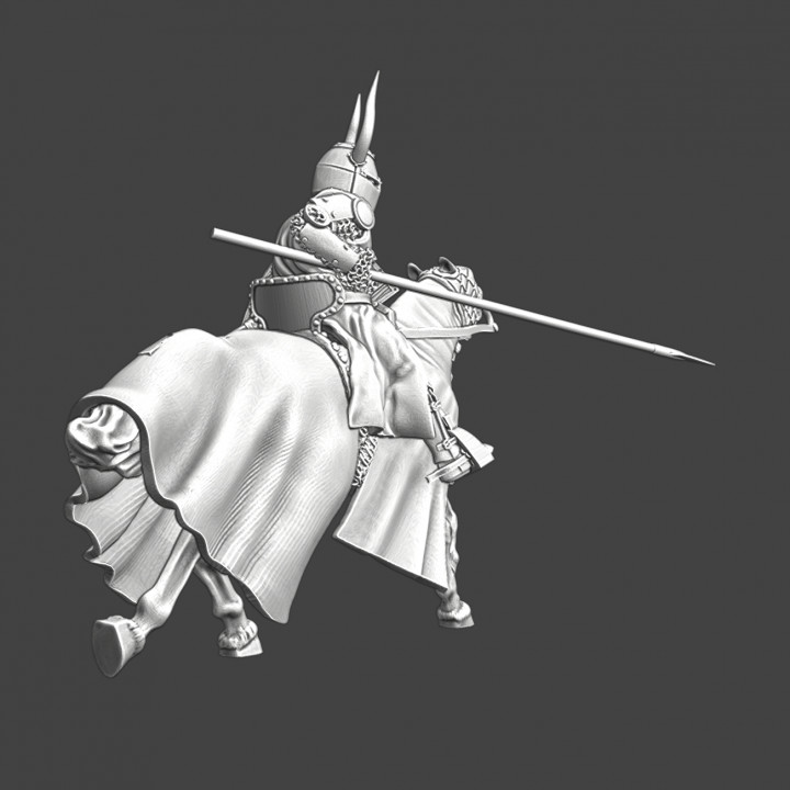 Medieval Teutonic Knight charging - horned helmet image