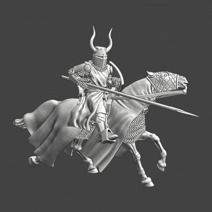 Medieval Teutonic Knight charging - horned helmet image