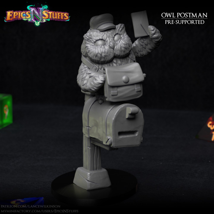 Owlkin Postman and Postbox Miniature - Pre-Supported image