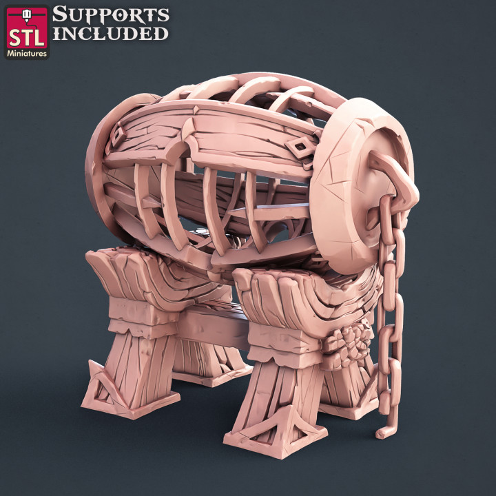 3D Printable Slave Merchant Barrel Cage by STL Miniatures