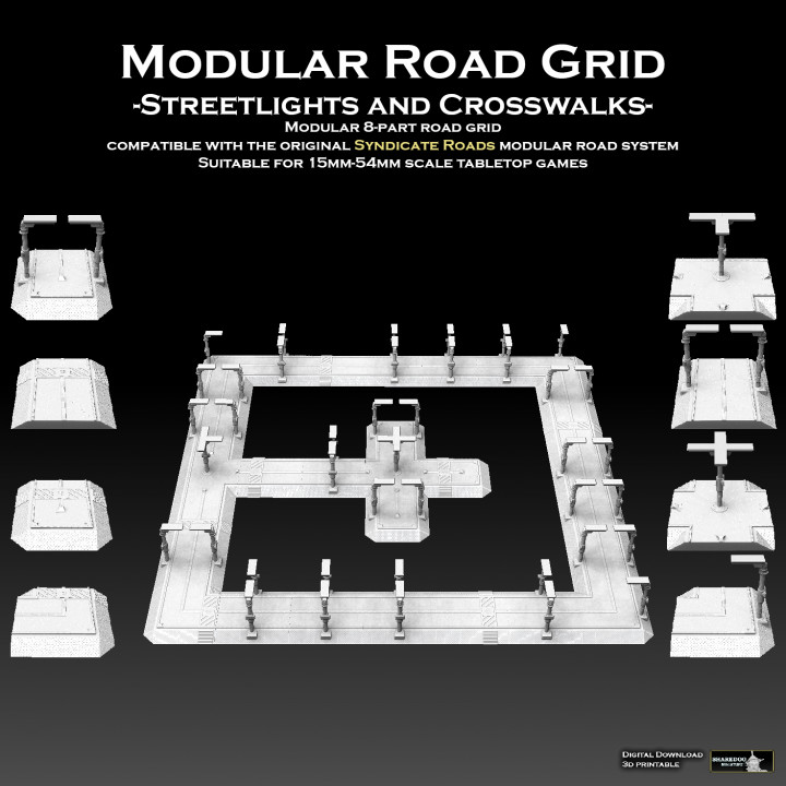 Modular Road Grid Streetlights And Crosswalks image
