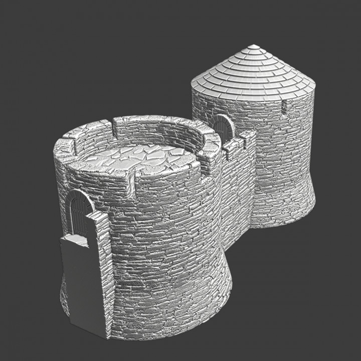 Heavy wall section w. round towers - modular castle system image