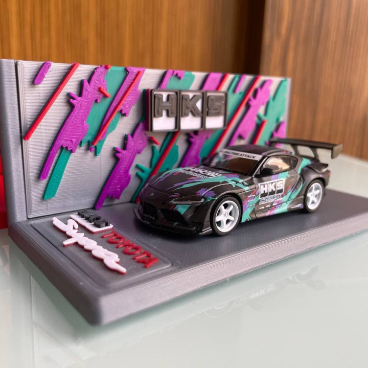 3D Printable Mini GT HKS Toyota GR Supra Display Base by Giga