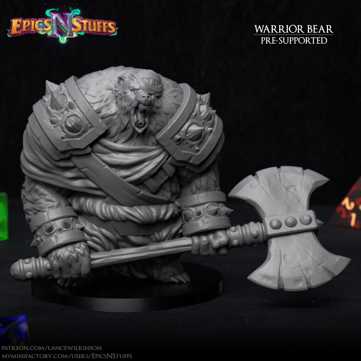 Warrior Bear Miniature - Pre-Supported image