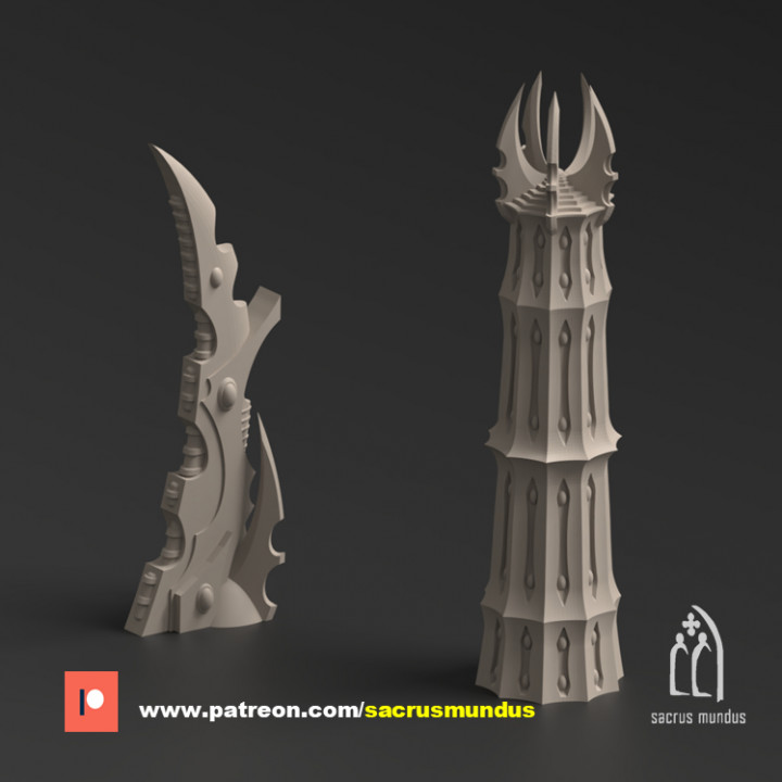 Arlengrad. Misty Star City. 3D Printing Designs Bundle. Scifi / Xenos / Dark Eldar Buildings. Terrain and Scenery for Wargames image