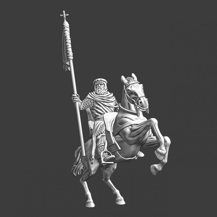 Medieval old knight carrying the banner image