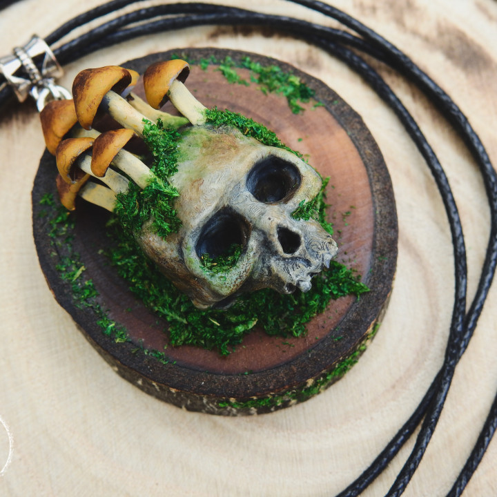 Skull with mushrooms for pendant/wall decoration image