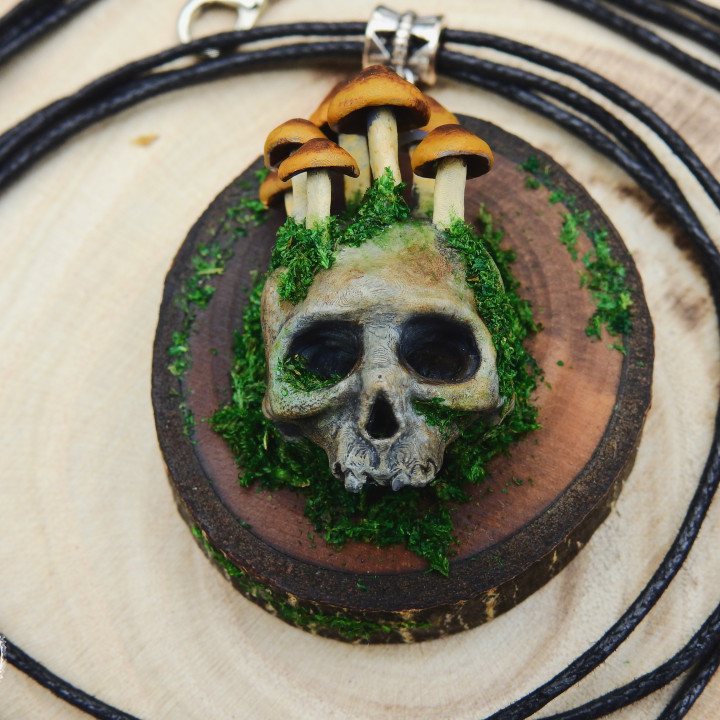 Skull with mushrooms for pendant/wall decoration image