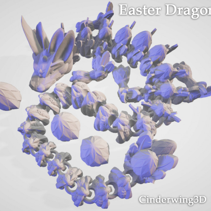 EASTER DRAGON, EASTER BUNNY DRAGON ARTICULATING FLEXI WIGGLE PET, PRINT IN PLACE, FANTASY HOLIDAY DRAGON image