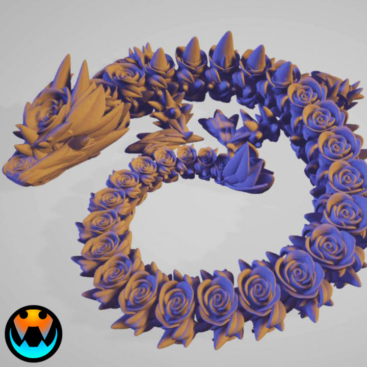 ROSE DRAGON, VALENTINE'S DAY, ARTICULATING FLEXI WIGGLE PET, PRINT IN PLACE, FANTASY image