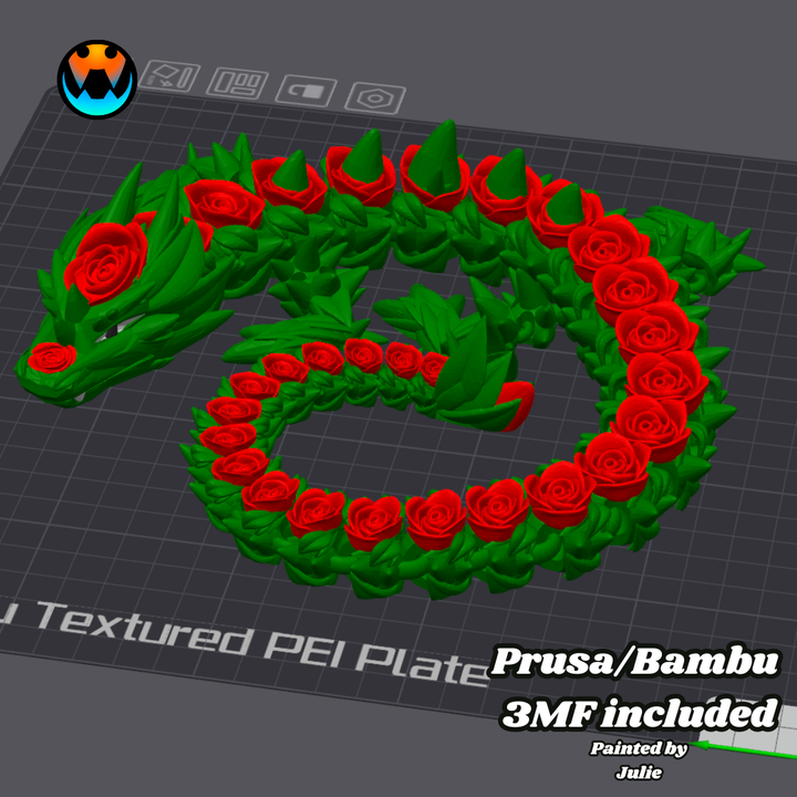3D Printable ROSE DRAGON, VALENTINE'S DAY, ARTICULATING FLEXI