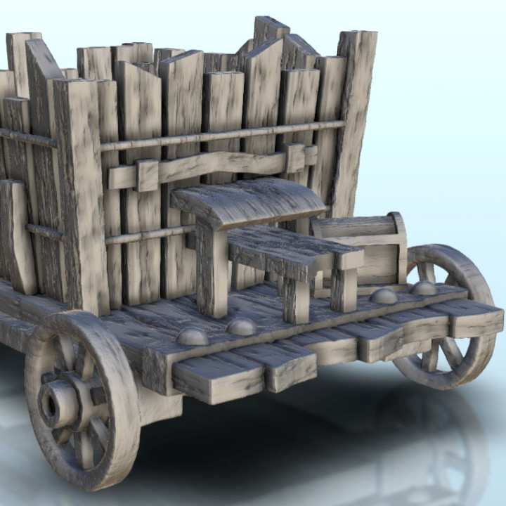 Wooden cart on wheels with barrels 1 - Hobbit medieval scenery terrain wargame image