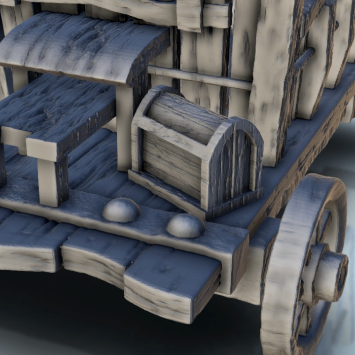 Wooden cart on wheels with barrels 1 - Hobbit medieval scenery terrain wargame image