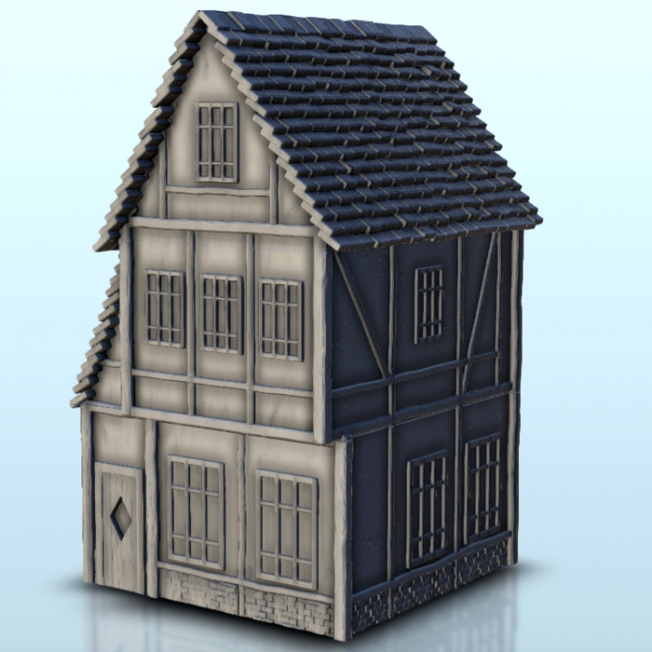 Medieval house with jettied floor 10 - Medieval Dark Age scenery terrain wargame image