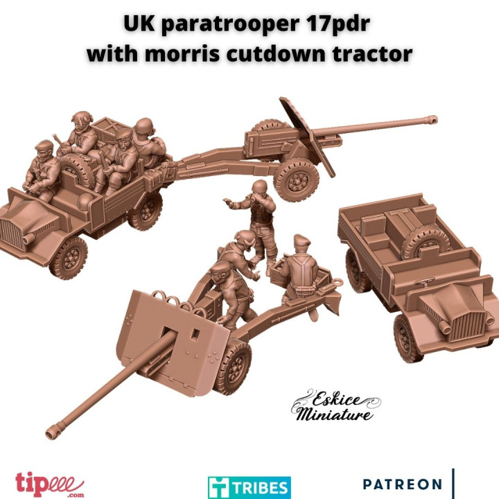 UK paratroopers 17pdr gun with Morris tractor - 28mm image