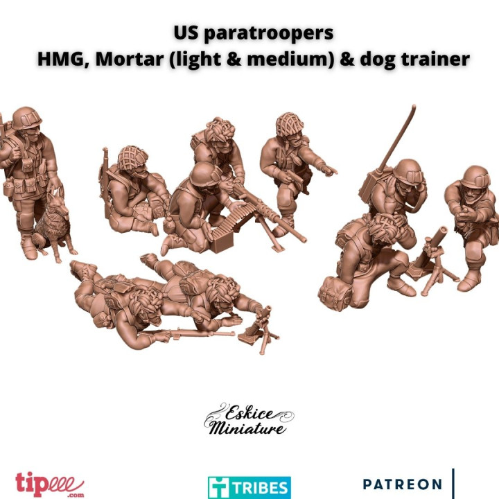US paratroopers Supports HMG & Mortar - 28mm image