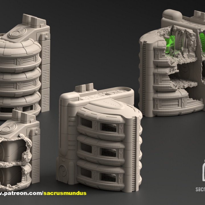 Talussa Prime. Shattered by Conflict 3D Printing Designs Bundle. Scifi / Futuristic / Tau Buildings. Terrain and Scenery for Wargames image