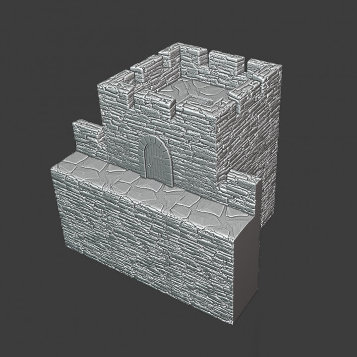 Medieval wall section with square tower - modular castle system image