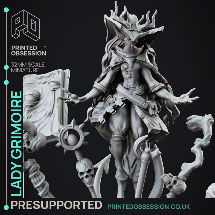 Lady Grimoire - Teifling Arch Mage - PRESUPPORTED -  32mm scale - Foundling image