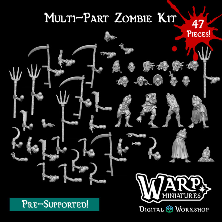 3D Printable Multi-Part Zombie Kit by Warp Miniatures