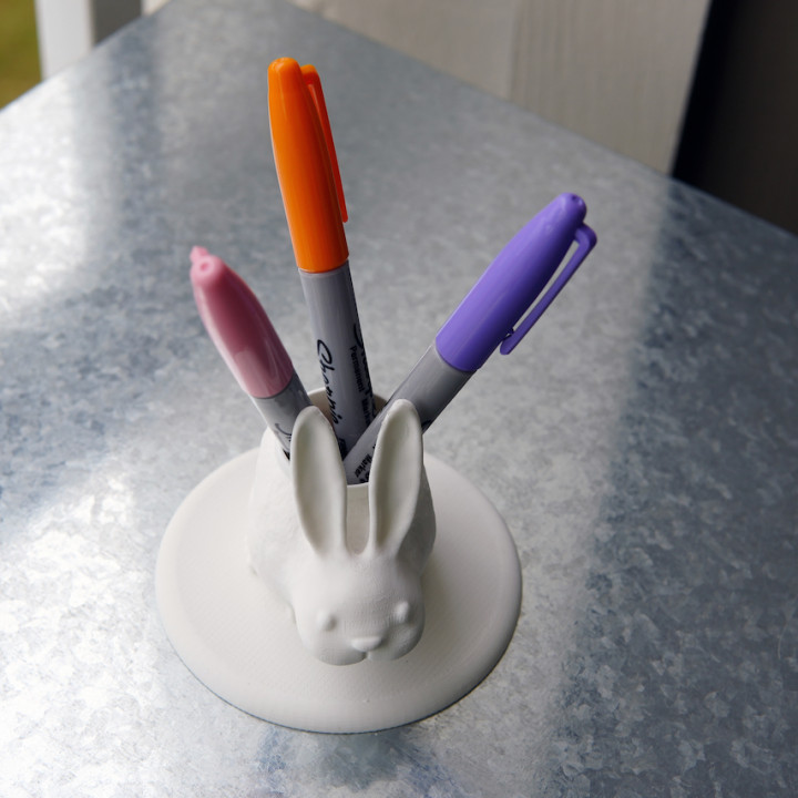 3d Printable Bunny Pen Holder By Philippe Barreaud