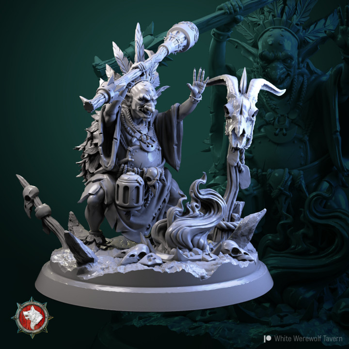 Goblin shaman 32mm and 75mm pre-supported image