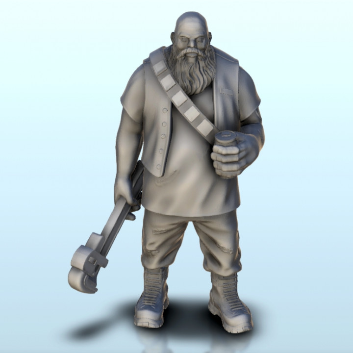 Strong bearded mechanic 6 (+ supported version) - Post-Apo Zombies universe 15mm 20mm 28mm 32mm 42mm image