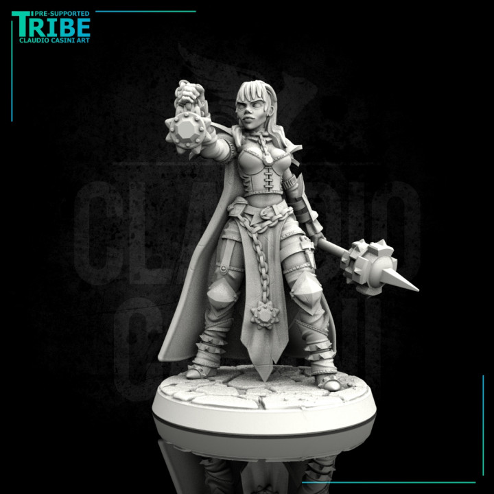 (0088) Female elf human half orc tiefling cleric with club or mace image