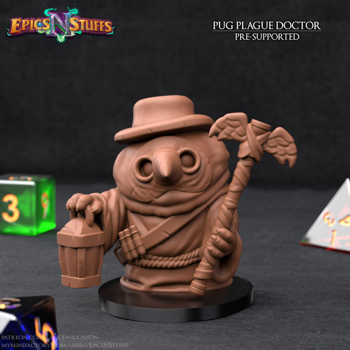 Pug Plague Doctor Miniature - Pre-Supported image
