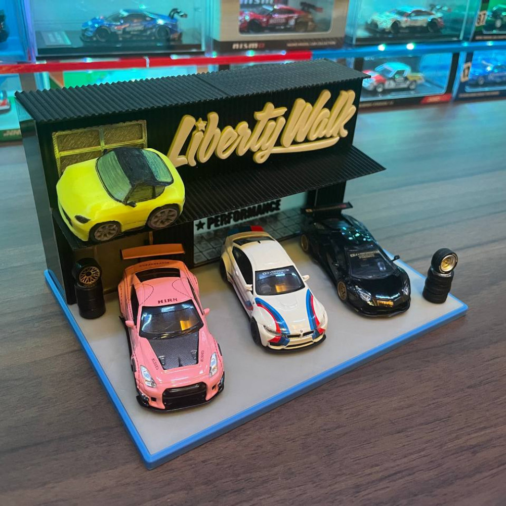 3D Printable Triple 1/64 Liberty Walk Garage Display by Giga