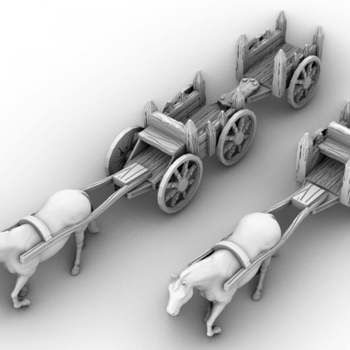 Huge Set of FDM Printable Wagons, Cargo, and Oxen (resin) image
