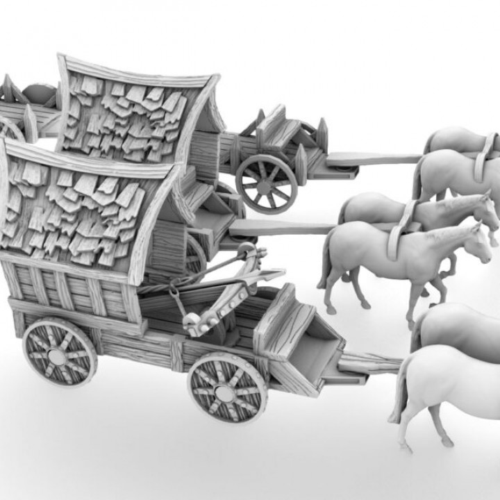 Huge Set of FDM Printable Wagons, Cargo, and Oxen (resin) image