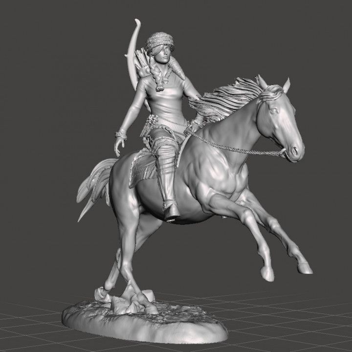 Female Trapper on horseback image