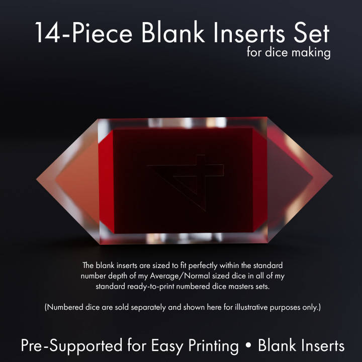 Blank Inserts Set for Sharp-Edged Dice - 14 Shapes - Supports Included image