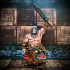 (0034) Male human orc half-orc barbarian warrior with sword and big axe print image