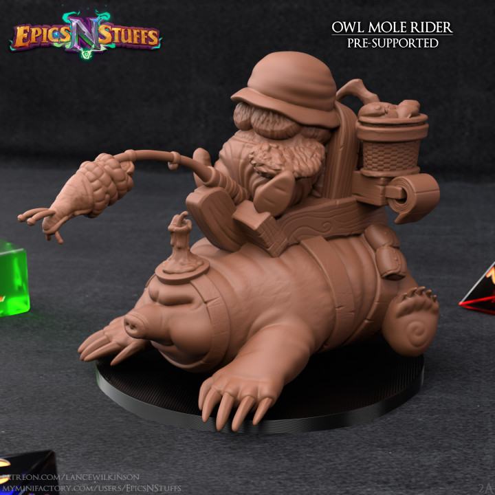 Owlkin Mole Rider Miniature - Pre-Supported image
