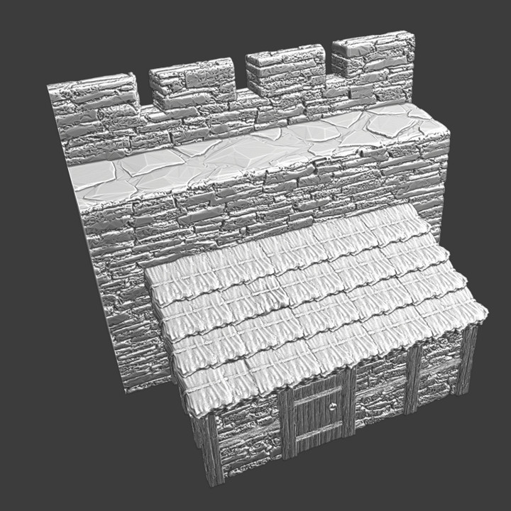 Medieval wall with simple house - Modular castle system image