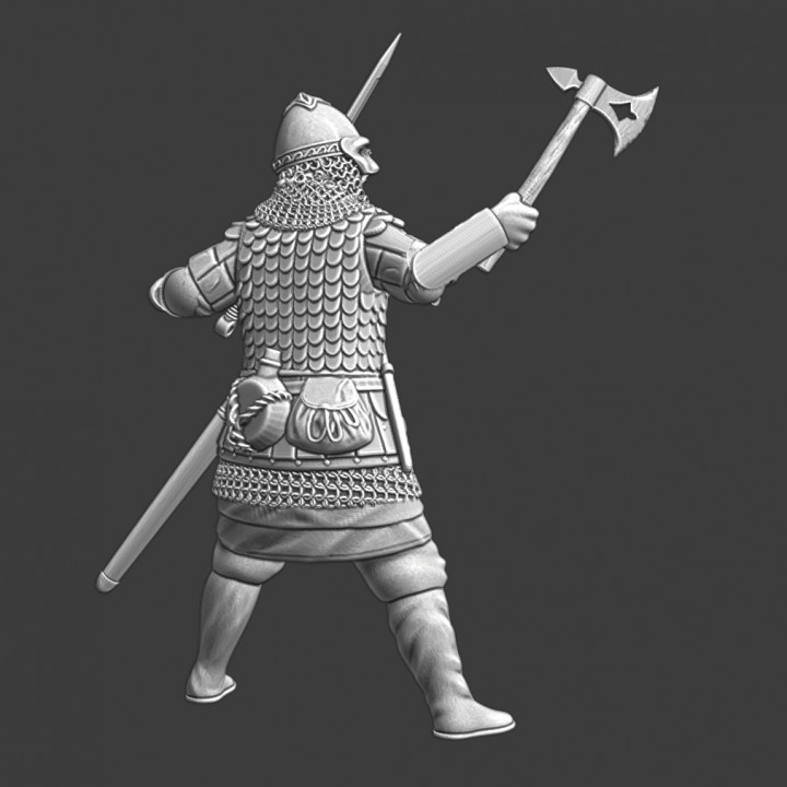 Medieval Russian knight with axe and sword image