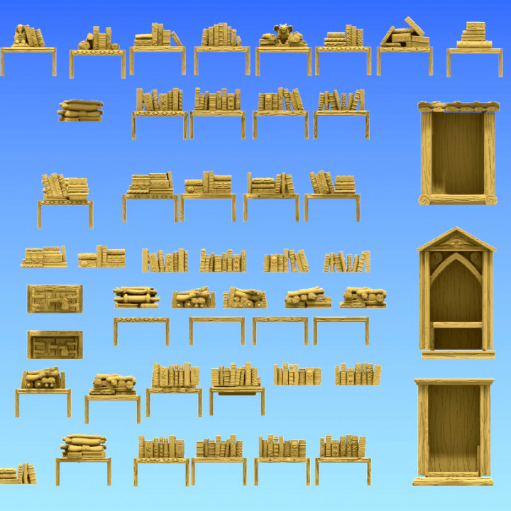 3D Printable Bookcases with Over 40 insert Shelves by GameScape3D