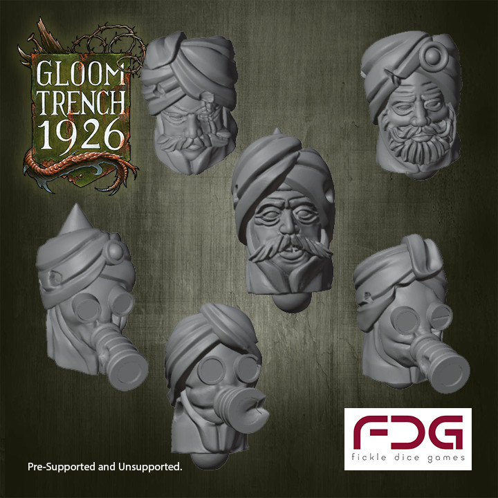 28mm British Empire Indian Heads - Gloom Trench 1926 image