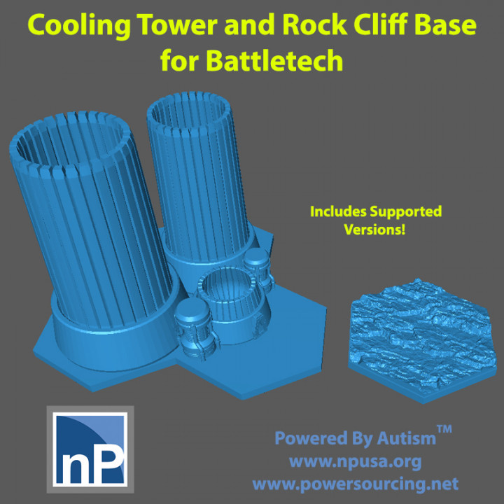 Battletech Buildings and Bases - Cooling Tower & Rock Cliff Base image