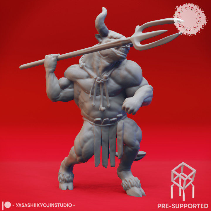 Minotaur Trident - Book of Beasts - Tabletop Miniature (Pre-Supported) image
