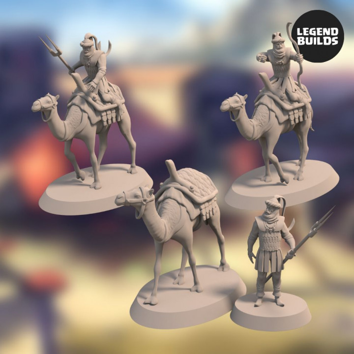Camel Riders of Qams - Bundle (3 unique miniatures) - 3D printable miniature – STL file image