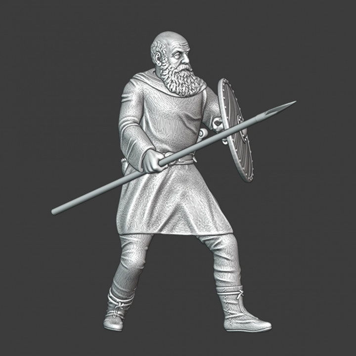 Old civilian townsman with shield and spear image